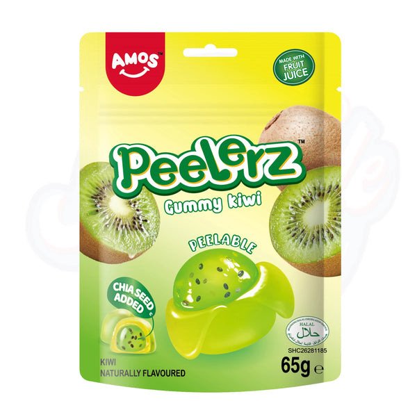 (Halal) Amos Peelerz Gummy Kiwi Peg Bag 65g - Pack of 12 - Stateside Distribution