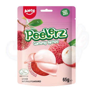 (Halal) Amos Peelerz Gummy Lychee Peg Bag 65g - Pack of 12 - Stateside Distribution