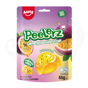 (Halal) Amos Peelerz Gummy Passion Fruit Peg Bag 65g - Pack of 12 - Stateside Distribution