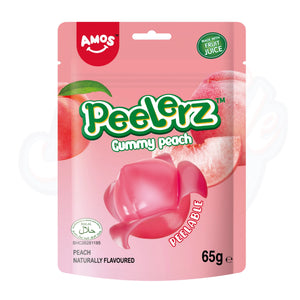 (Halal) Amos Peelerz Gummy Peach Peg Bag 65g - Pack of 12 - Stateside Distribution