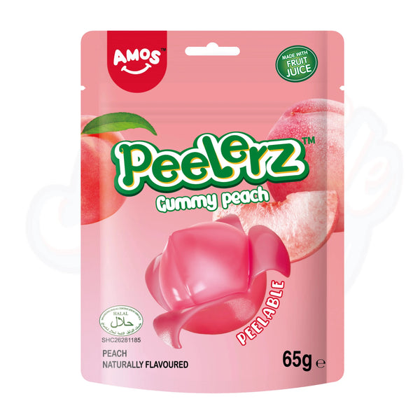 (Halal) Amos Peelerz Gummy Peach Peg Bag 65g - Pack of 12 - Stateside Distribution