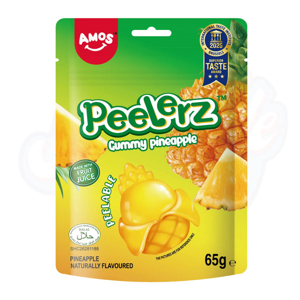 (Halal) Amos Peelerz Gummy Pineapple Peg Bag 65g - Pack of 12 - Stateside Distribution