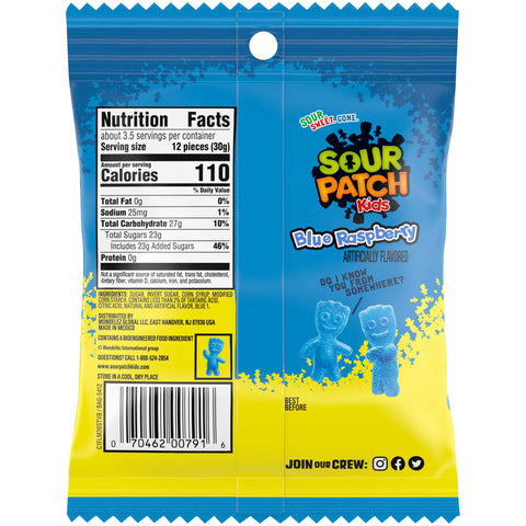 Sour Patch Kids Blue Raspberry Peg Bag 3.6oz/102g - Pack of 12