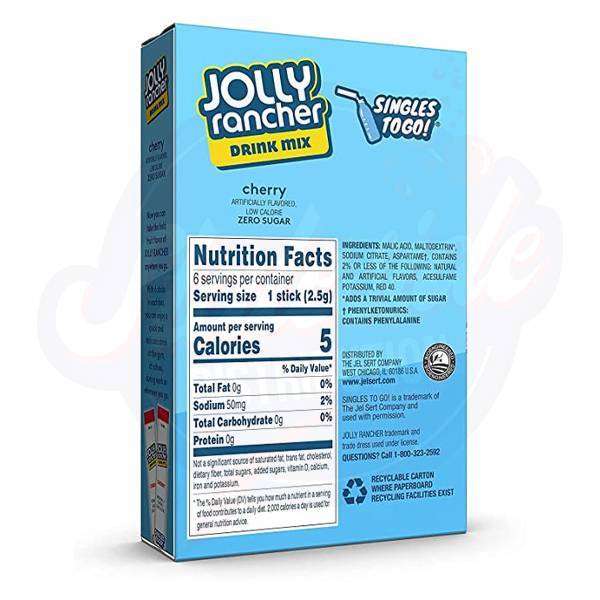 Jolly Rancher Cherry Drink Mix Singles To Go Powder 0.57oz/16g Pack of 6 - 12CT - Stateside Distribution