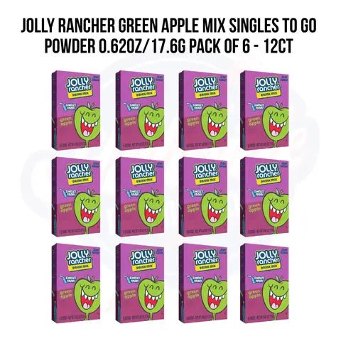 Jolly Rancher Green Apple Mix Singles To Go Powder 0.62oz/17.6g Pack of 6 - 12CT - Stateside Distribution
