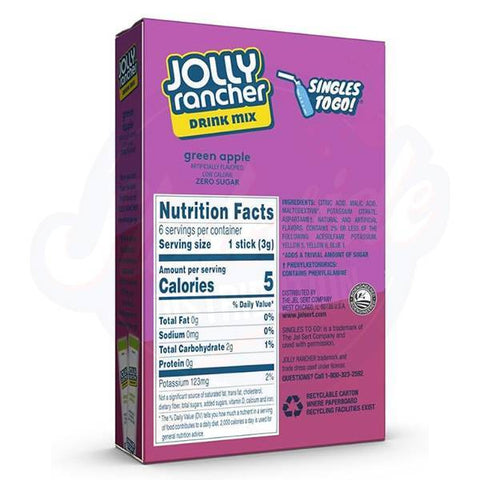 Jolly Rancher Green Apple Mix Singles To Go Powder 0.62oz/17.6g Pack of 6 - 12CT - Stateside Distribution