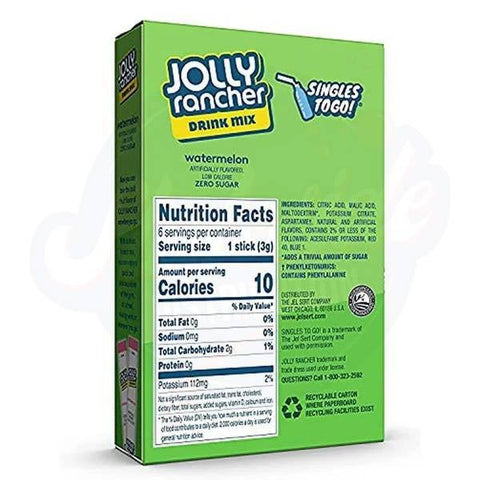 Jolly Rancher Watermelon Drink Mix Singles To Go Powder 0.66oz/18.8g Pack of 6 - 12CT - Stateside Distribution