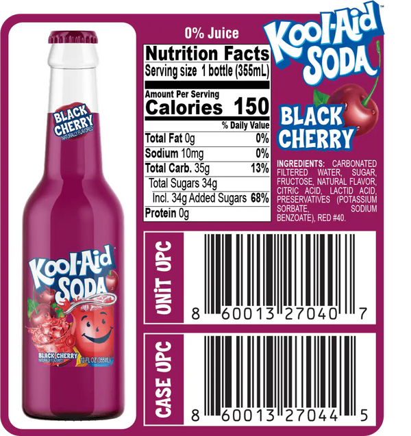 Kool Aid Black Cherry Soda 355ml - Pack of 12 - Stateside Distribution
