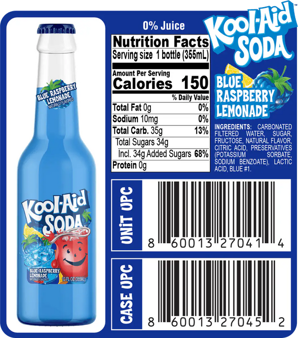 Kool Aid Blue Raspberry Lemonade Soda 355ml - Pack of 12 - Stateside Distribution