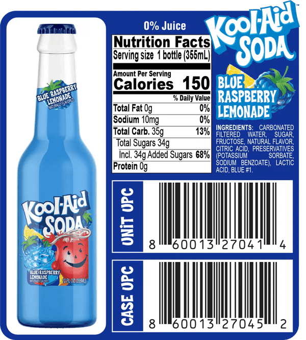 Kool Aid Blue Raspberry Lemonade Soda 355ml - Pack of 12 - Stateside Distribution