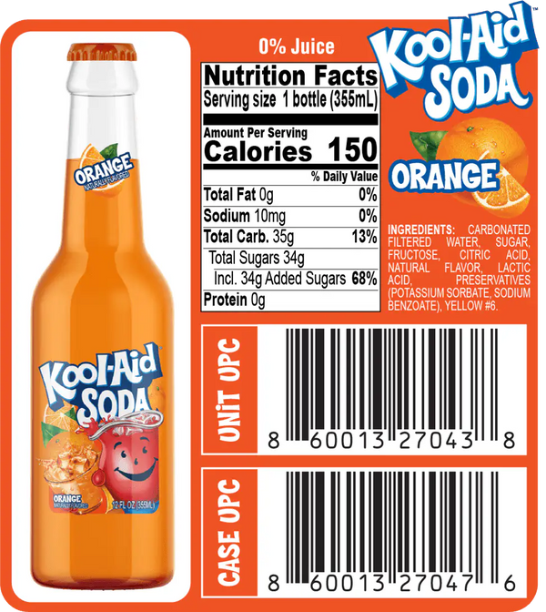 Kool Aid Orange Soda 355ml - Pack of 12 - Stateside Distribution