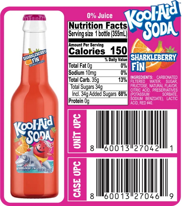 Kool Aid Sharkleberry Fin Soda 355ml - Pack of 12 - Stateside Distribution