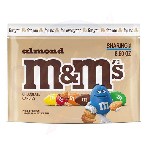M&M's Almond Stand Up Pouch 8.6oz/244g - Pack of 8 - Stateside Distribution