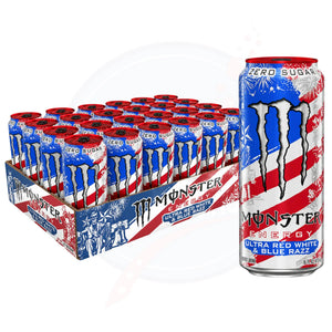 Monster Energy Ultra Red White & Blue Razz 16 fl oz/473ml - Pack of 24 - Stateside Distribution