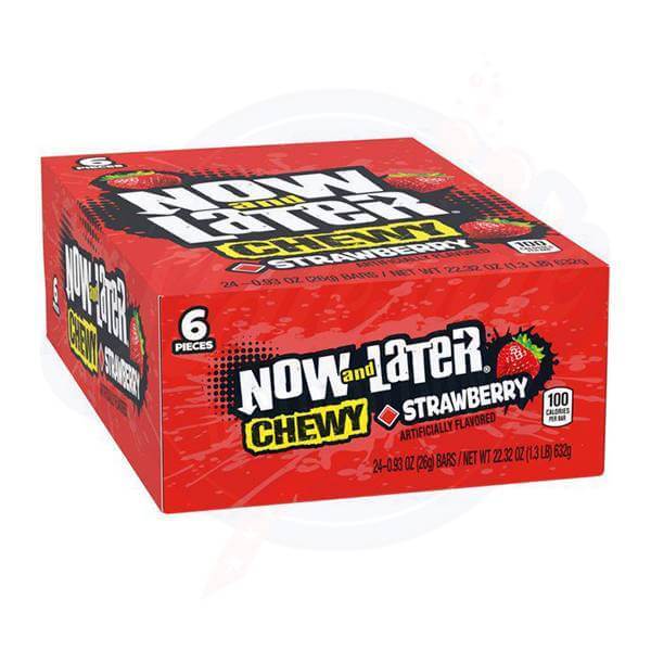 Now & Later Strawberry 0.93oz/26g - Pack of 24 - Stateside Distribution