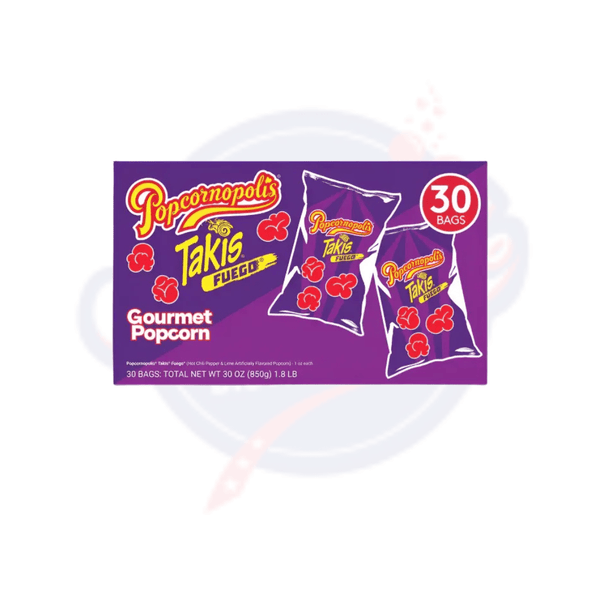 Popcornopolis Gourmet Takis Fuego Popcorn 1oz/28g - Pack of 30 - Stateside Distribution