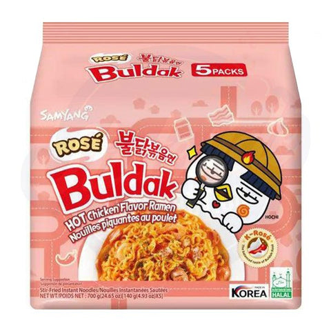 Samyang Buldak Rosé Hot Chicken Ramen 4.93oz/140g - Pack of 5 x 8 - Stateside Distribution