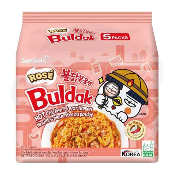 Samyang Buldak Rosé Hot Chicken Ramen 4.93oz/140g - Pack of 5 x 8 - Stateside Distribution