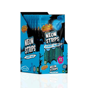 Sour Candy Paradise Neon Strips Berry Blue 130g - Pack of 12 - Stateside Distribution