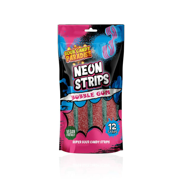 Sour Candy Paradise Neon Strips Bubblegum 130g - Pack of 12 - Stateside Distribution