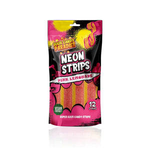 Sour Candy Paradise Neon Strips Pink Lemonade 130g - Pack of 12 - Stateside Distribution