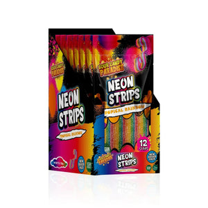 Sour Candy Paradise Neon Strips Tropical Rainbow 130g - Pack of 12 - Stateside Distribution