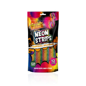 Sour Candy Paradise Neon Strips Tropical Rainbow 130g - Pack of 12 - Stateside Distribution