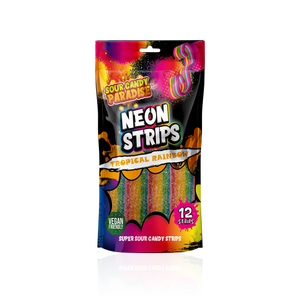 Sour Candy Paradise Neon Strips Tropical Rainbow 130g - Pack of 12 - Stateside Distribution