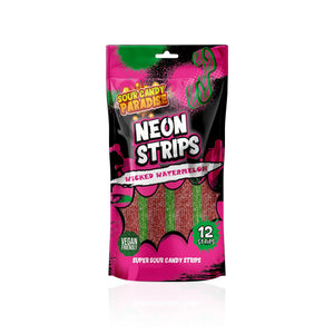 Sour Candy Paradise Neon Strips Wicked Watermelon 130g - Pack of 12 - Stateside Distribution