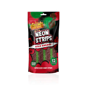 Sour Candy Paradise Neon Strips Wild Cherry 130g - Pack of 12 - Stateside Distribution