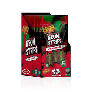 Sour Candy Paradise Neon Strips Wild Cherry 130g - Pack of 12 - Stateside Distribution