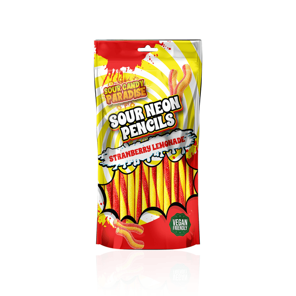 Sour Candy Paradise Sour Neon Pencils Strawberry Lemonade 130g - Pack of 12 - Stateside Distribution