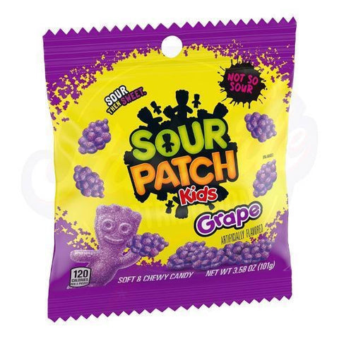 Sour Patch Kids Grape Peg Bag 3.6oz/102g - Pack of 12 - Stateside Distribution