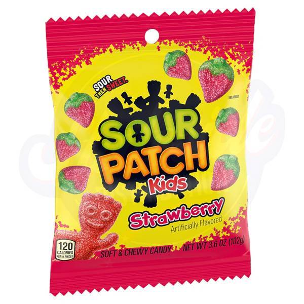 Sour Patch Kids Strawberry Peg Bag 3.6oz/102g - Pack of 12 - Stateside Distribution