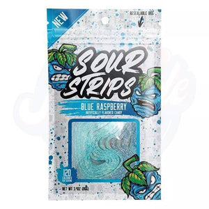 Sour Strips Blue Raspberry Candy 3.4oz/96g - Pack of 12 - Stateside Distribution
