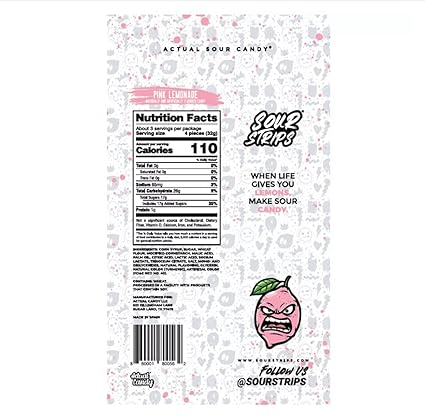 Sour Strips Pink Lemonade 3.4oz/96g - Pack of 12 - Stateside Distribution