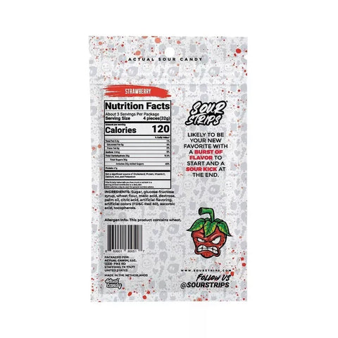 Sour Strips Strawberry 3.4oz/96g - Pack of 12 - Stateside Distribution