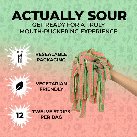 Sour Strips Watermelon Candy 3.4oz/96g - Pack of 12 - Stateside Distribution