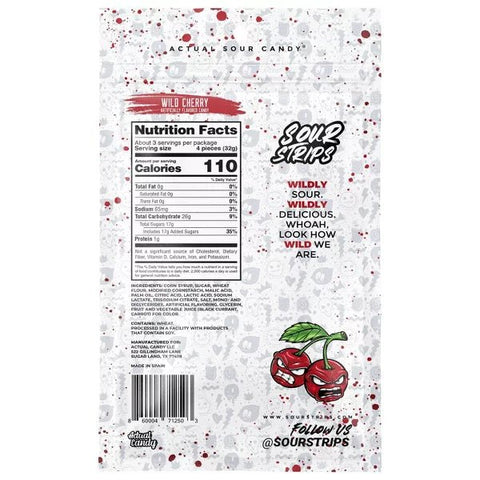 Sour Strips Wild Cherry 3.4oz/96g – Pack of 12 - Stateside Distribution