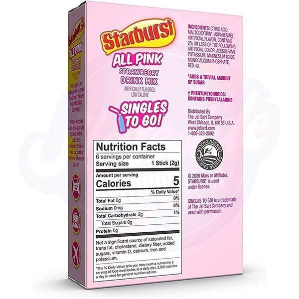 Starburst All Pink Strawberry Drink Mix Singles To Go Powder 0.43oz/12.2g - Pack of 12 - Stateside Distribution