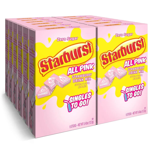 Starburst All Pink Strawberry Drink Mix Singles To Go Powder 0.43oz/12.2g - Pack of 12 - Stateside Distribution