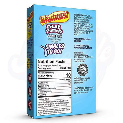 Starburst Fruit Punch Drink Mix Singles To Go Powder 0.59oz/16.7g - Pack of 12 - Stateside Distribution