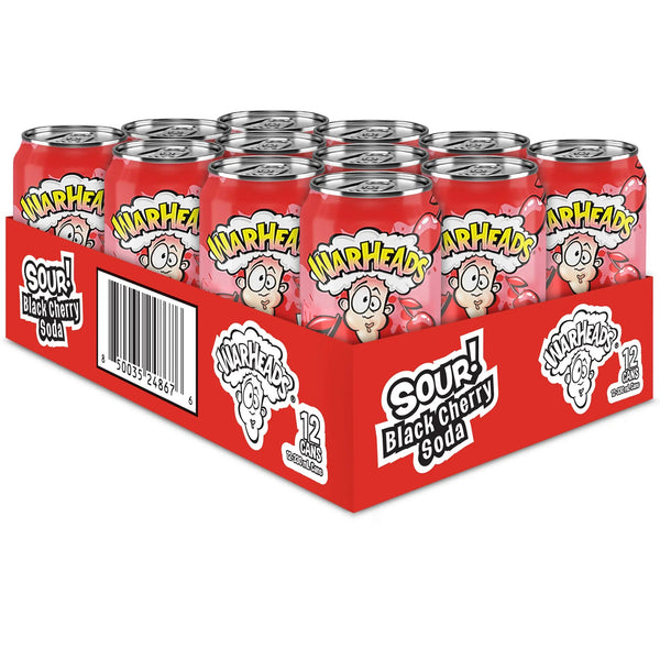 Warheads Sour Black Cherry Soda 330ml - Pack of 12 - Stateside Distribution