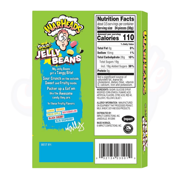 Warheads Sour Jelly Beans Theatre Box 4oz/113g - Pack of 12 - Stateside Distribution