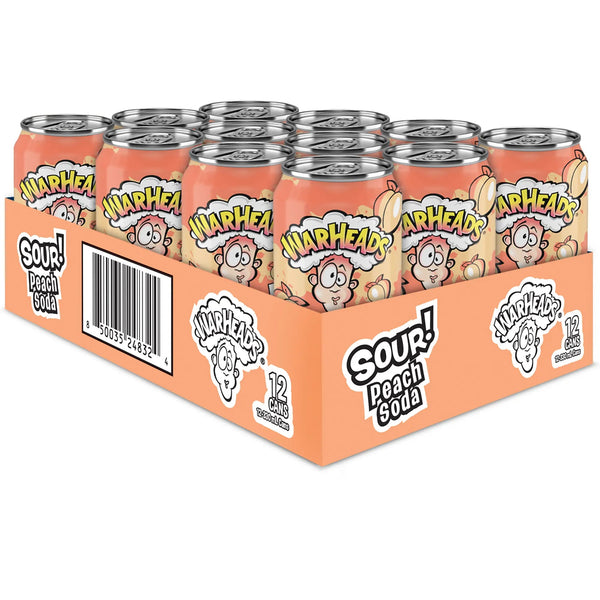 Warheads Sour Peach Soda 330ml - Pack of 12 - Stateside Distribution