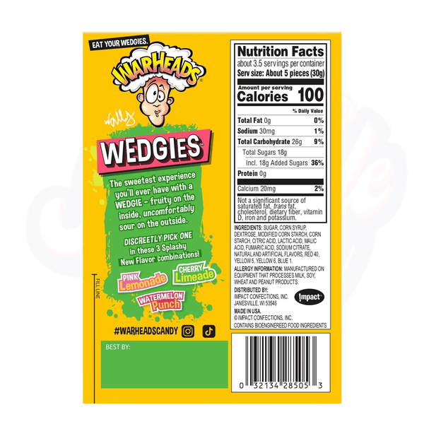 Warheads Wedgies Theatre Box 3.5oz/99g - Pack of 12 - Stateside Distribution